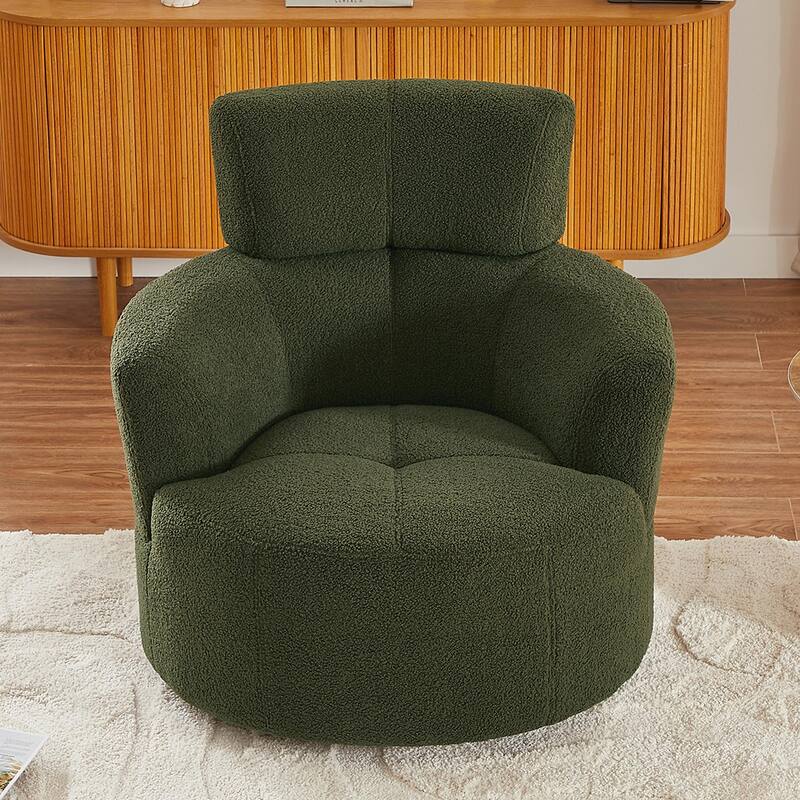 Roomfitters 360° Upholstered Swivel Barrel Accent Chair with Adjustable Headrest for Living Room