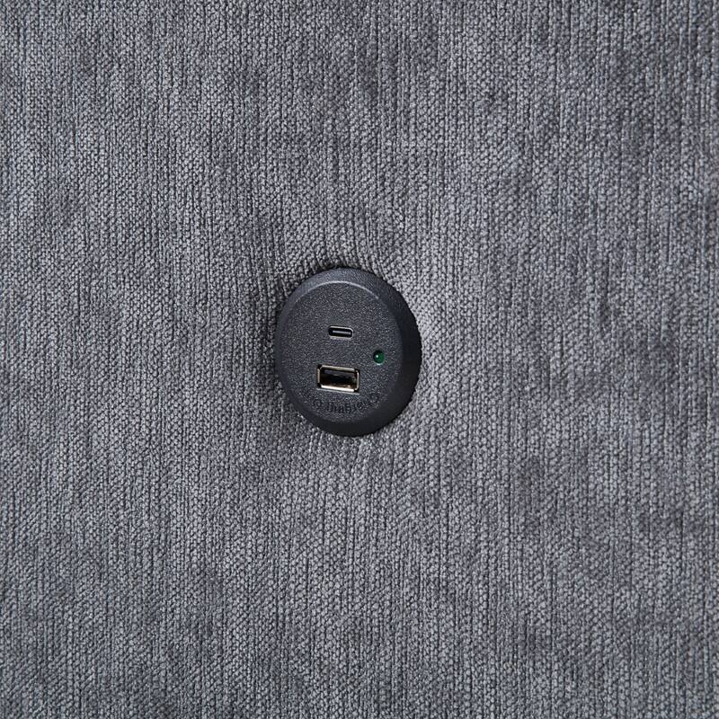 Emmy 89"W Dark Gray Fabric Sleeper Sectional Sofa with Reversible Storage Chaise, USB & USB-C Charging Ports, Cupholders