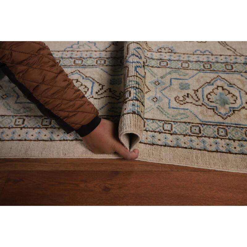 Vegetable Dye Oushak Turkish Rug Floral Hand-Knotted Wool Carpet - 7'8"x 9'10"