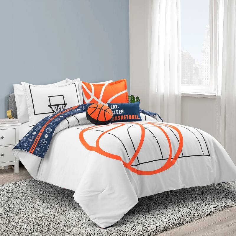 Lush Decor Basketball Game Reversible Oversized Comforter Set - White/Navy - Full - Queen