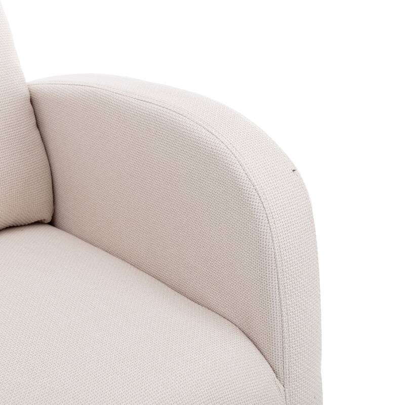 Linen High-Back Rocking Chair with Recliner Function, Side Pocket, and Solid Wood Legs