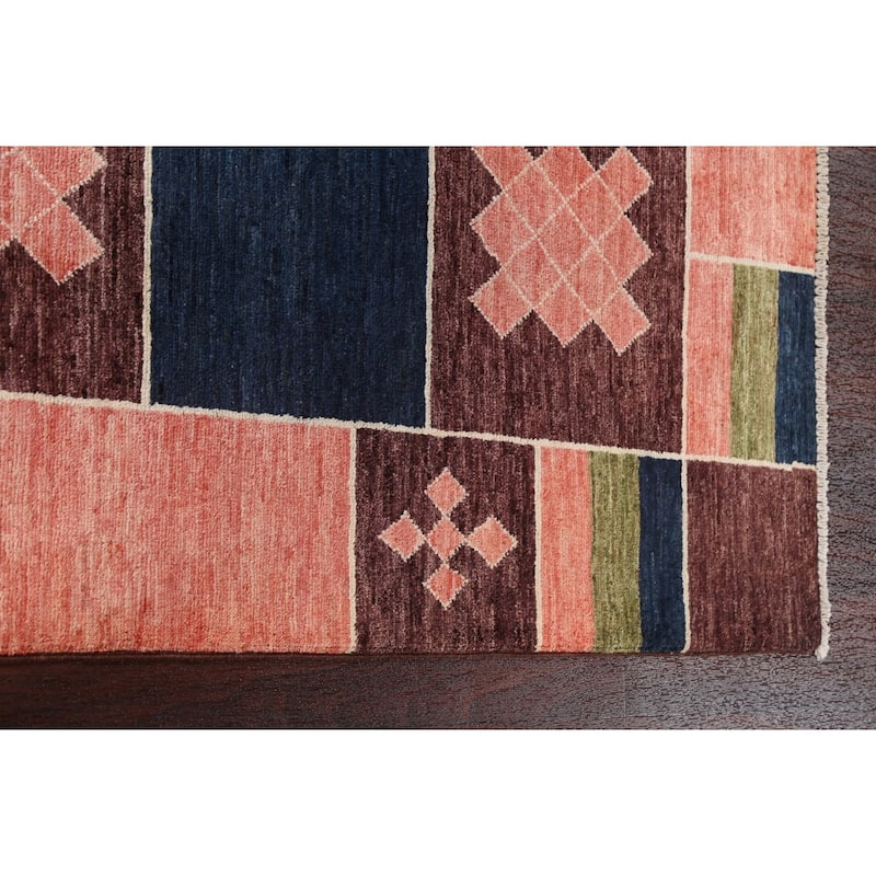 Geometric Gabbeh Kashkoli Oriental Area Rug Hand-knotted Wool Carpet - 4'2" x 5'9"