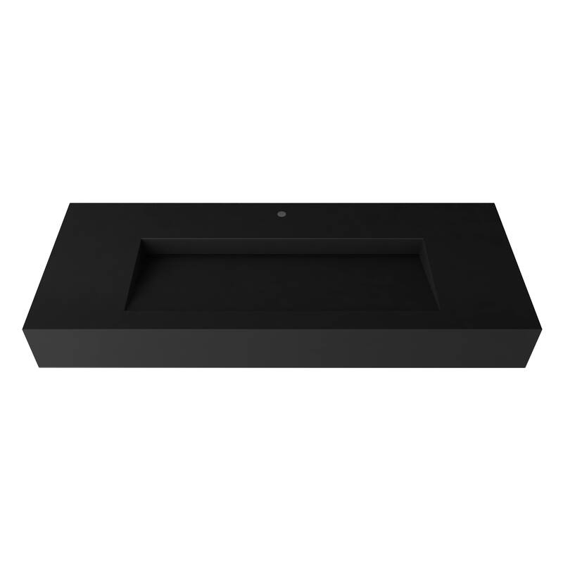 Pyramid Solid Surface Wall-Mounted Bathroom Sink - 48" - Black