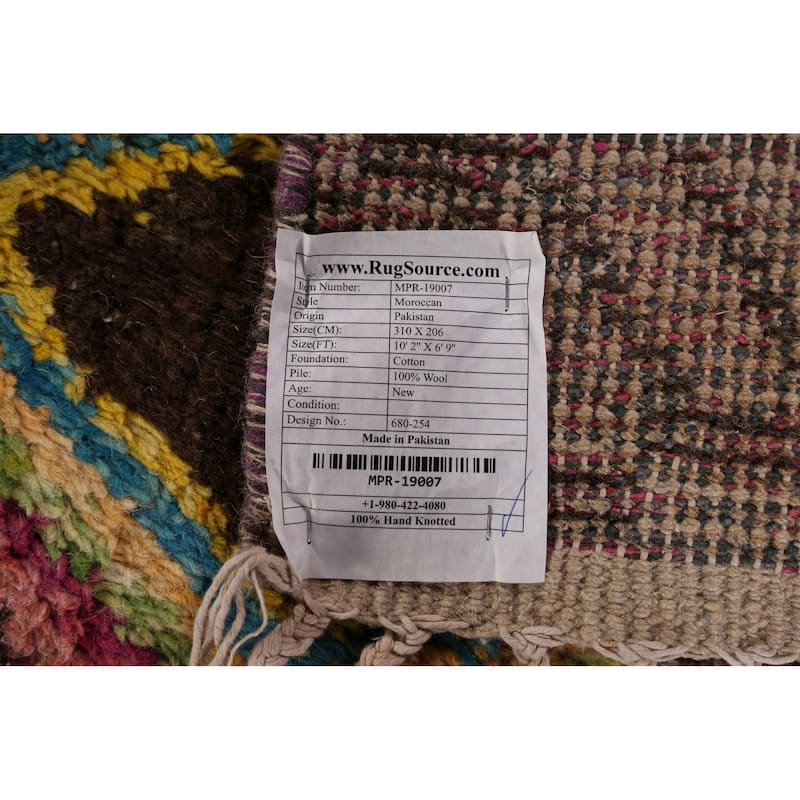 All-Over Plush Geometric Moroccan Area Rug Handmade Wool Carpet - 6'9" x 10'2"