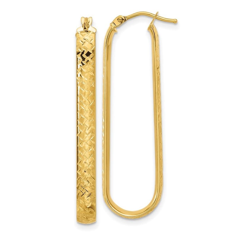 Curata 10k Yellow Gold 4mm Diamond Cut Rectangle Hoop Earrings - 32mm 42mm