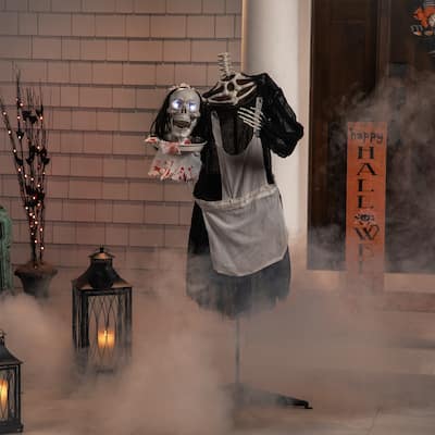 57" Animated LED Head-In-Hand Skeleton Maid Halloween Decoration