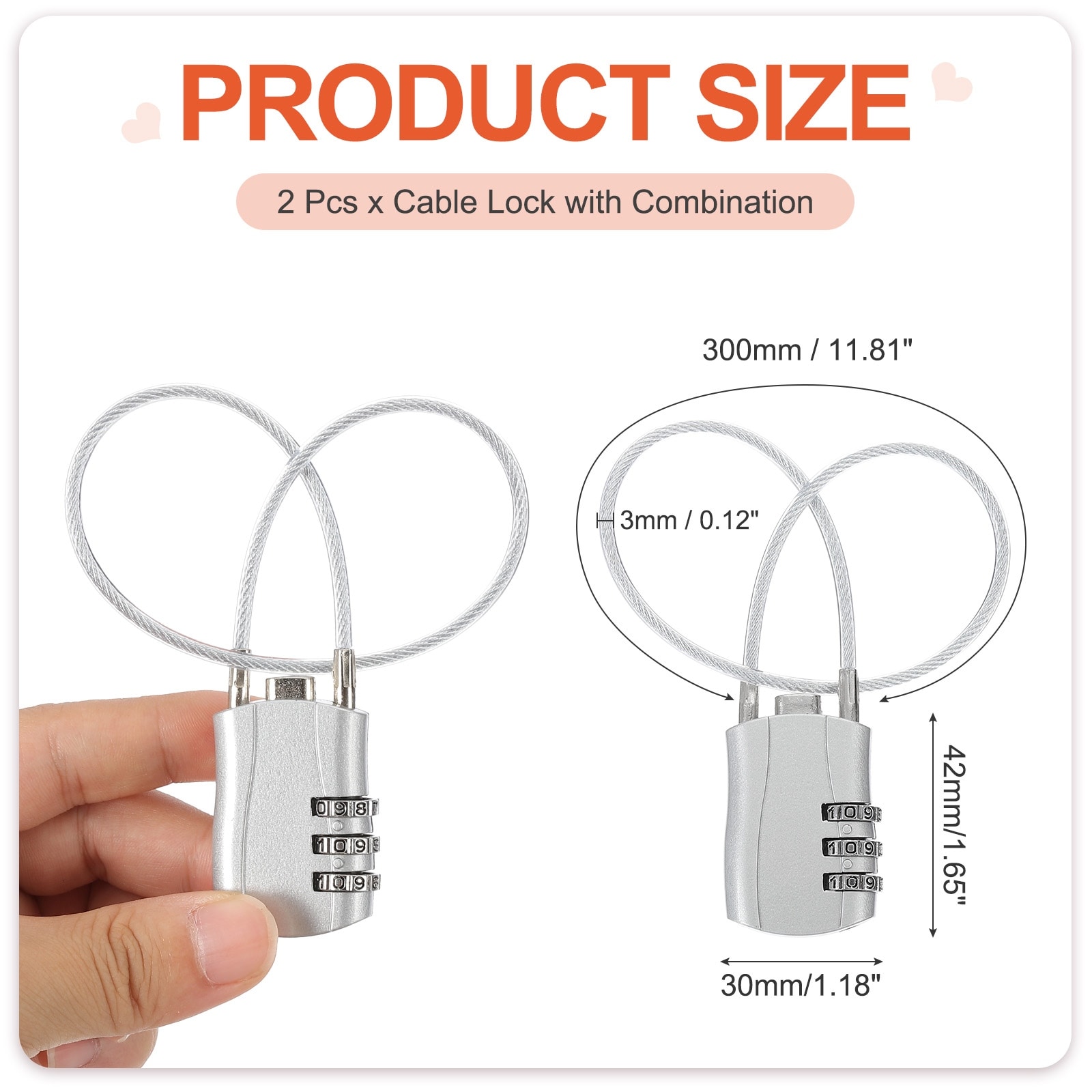 Luggage Travel Lock, Digit Cable Combination Lock Width Body with Long Cable for Suitcase Bag