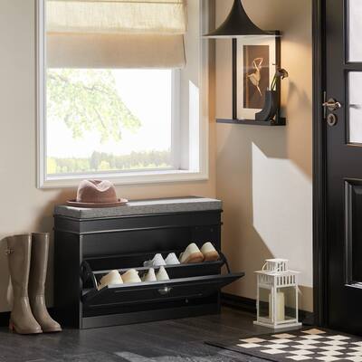 Hallway Shoe Bench Shoe Rack Shoe Cabinet with Flip-Drawer and Seat Cushion