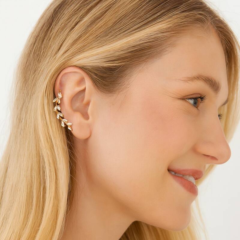 Rivka Friedman 18k Gold Plated Floral Crawler Slip On CZ Earring - 2.25"