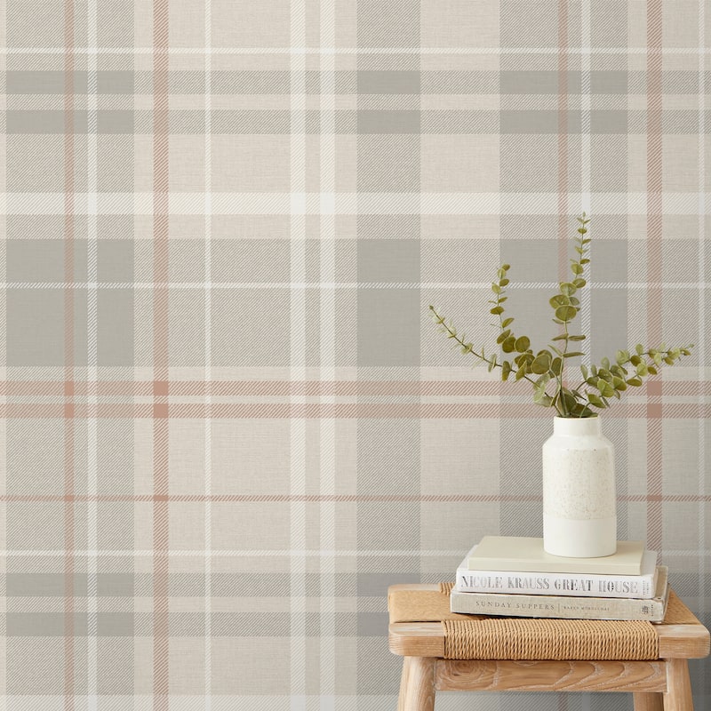 Fine Decor Hester Light Grey Plaid Wallpaper - N/A