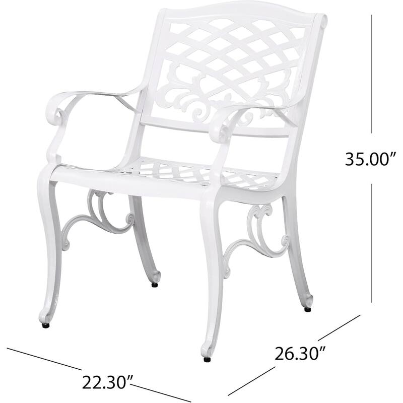Roomfitters Outdoor Aluminum Dining Set with Lattice-Pattern Round Table and Four Armchairs for Stylish Patio Dining