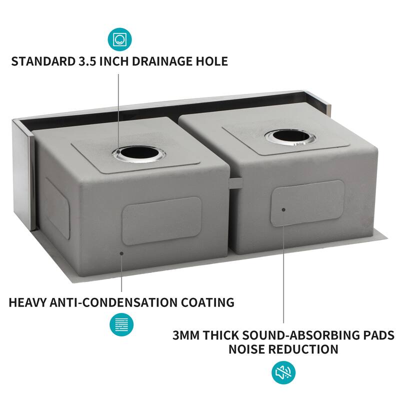 Double Bowl (50/50) Farmhouse Sink - Apron Front Kitchen Sink 16 Gauge with Two 10" Deep Basin