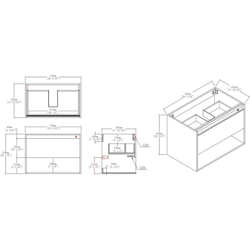 Blossom Bergen Wall Mounted Floating Bathroom Vanity with Sink