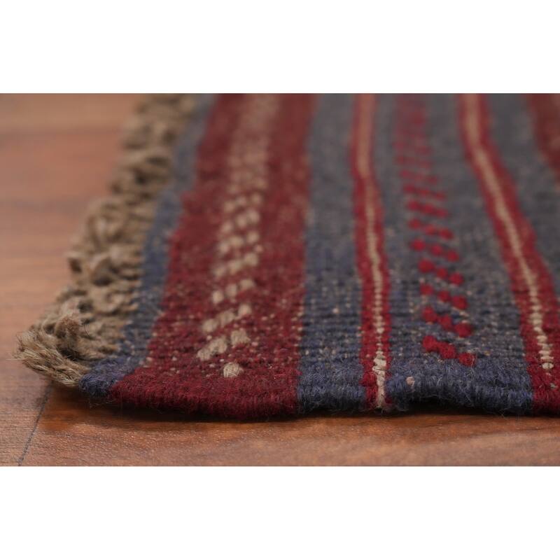 Hand Knotted Oriental 100% Wool Carpet Traditional Tribal Navy Blue & Blues Balouch Runner Rug - 7' 9'' X 1' 10''