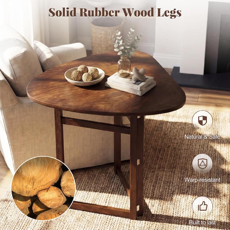 Gymax Foldable Dining Table w/Rubber Wood Legs Space-Saving Dinner - Walnut