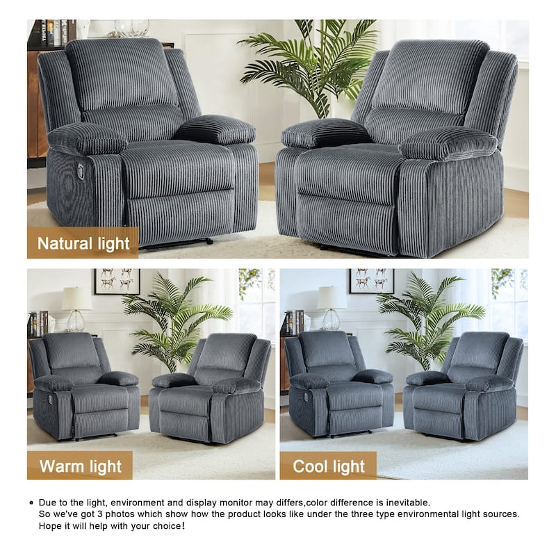 2 Set Corduroy Manual Recliner Glider Club Chair with Footrest