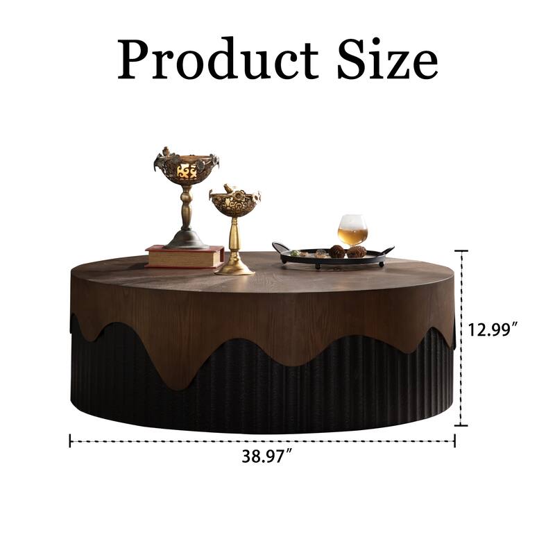 38.97" Round Handcrafted Wooden Coffee Table - Sturdy Pedestal, No Assembly