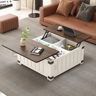 Farmhouse Lift Top Coffee Table,Wood Square Center Table with 4 grids ...
