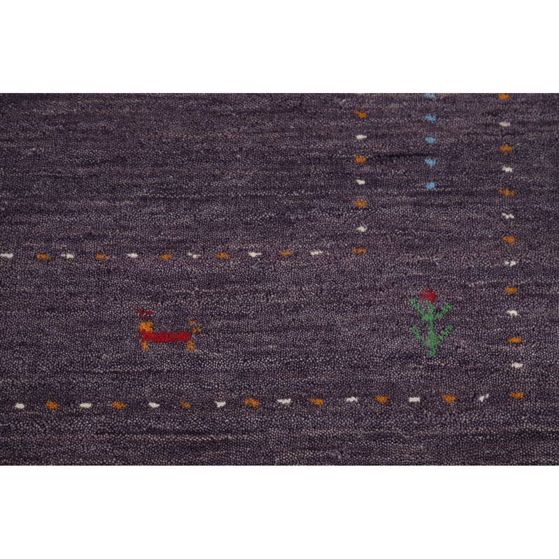 Purple Gabbeh Oriental Rug Hand-Knotted Modern Wool Carpet - 4'0" x 5'10"