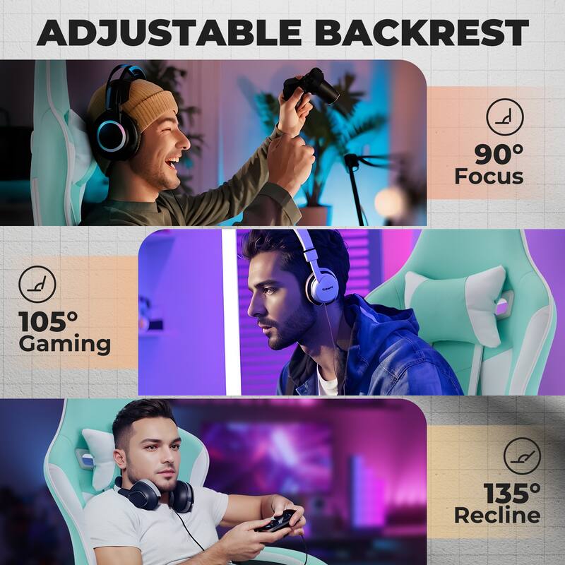 Gaming Chair, Ergonomic Computer Chair with Footrest and Massage Lumbar Support, Height Adjustable Swivel Video Game Chair