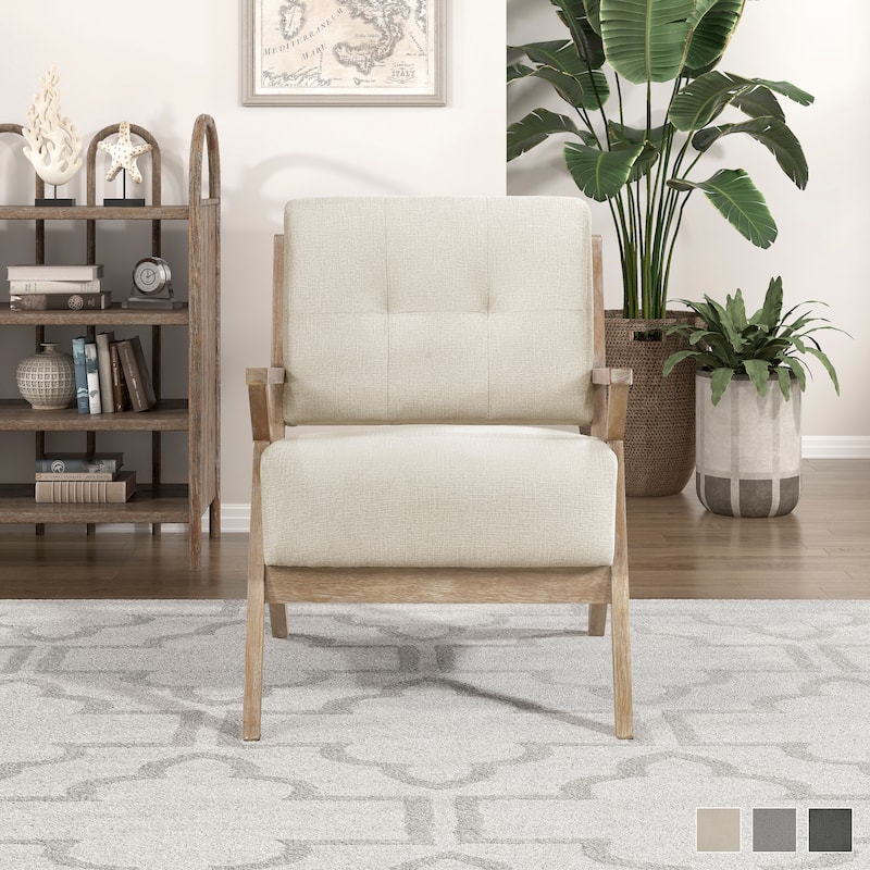 Smithfield Fabric Upholstered Tufted Wood Arm Accent Chair