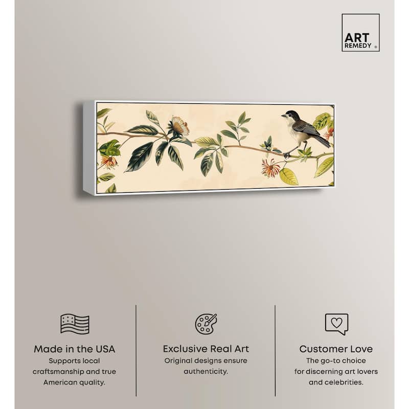 Vintage Bird Floral II Panoramic Canvas by Art Remedy