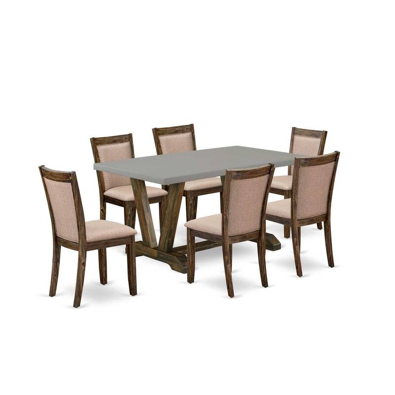 HomeStock 7-Piece Distressed Jacobean Finish Solid Wood Top Dining Table with 6-Chairs