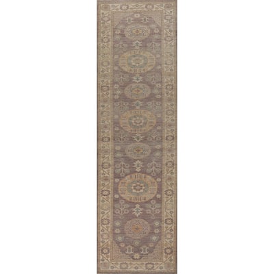 Vegetable Dye Oushak Turkish Runner Rug Handmade Grey Wool Carpet - 2'10" x 13'1"