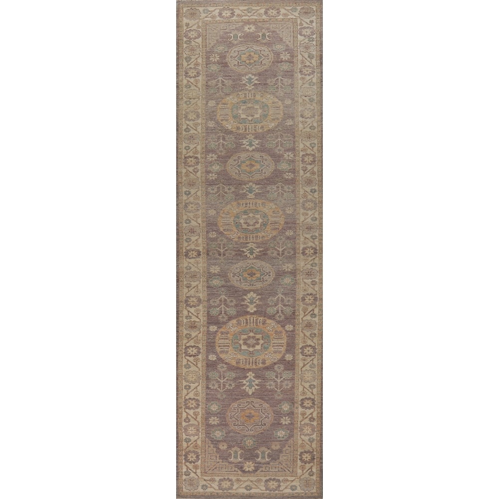 Hand Knotted Oriental 100% Wool Carpet Transitional All-Over Greys & Charcoal Oushak Runner Rug - 13' 1'' X 2' 10''