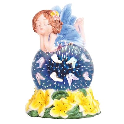 Q-Max 7.5"H Blue Fairy with Yellow Flowers Optic Globe with LED Light Statue Fantasy Decoration Figurine