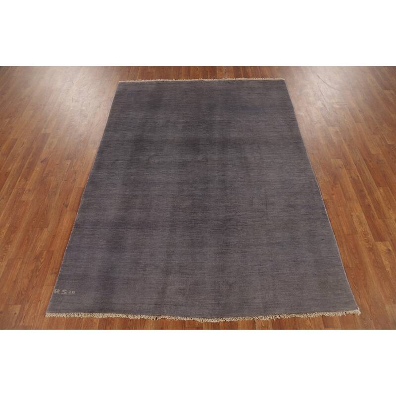 Gray Blue Modern Gabbeh Oriental Area Rug Hand-Knotted Wool Carpet - 5'0" x 6'8"