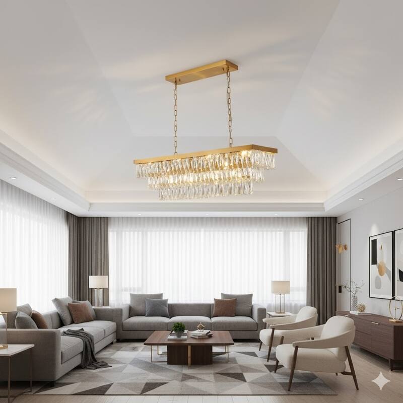 12-Light Gold Metal Chandelier With Clear Crystal