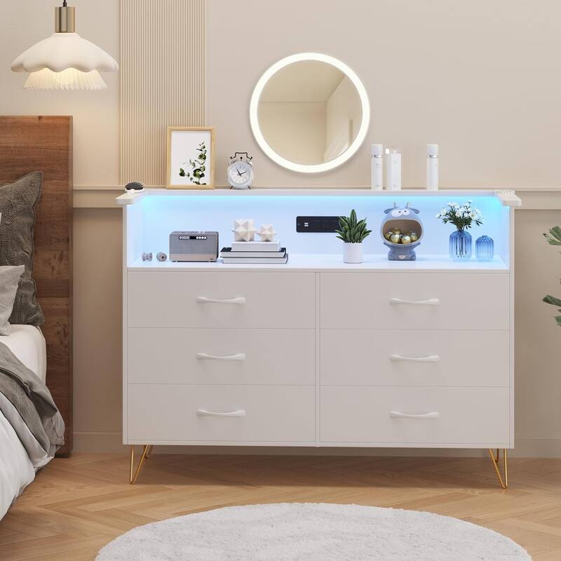 Dresser with LED Light for Bedroom 6 Drawer