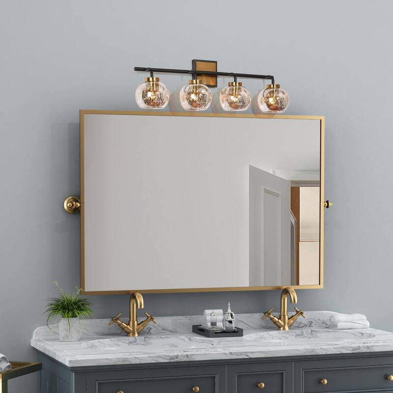 Ziv Black Gold 4-Light Modern Bathroom Vanity Light with Mercury Glass Shades - 29.5" L x 7" W x 9.5" H