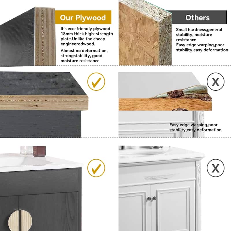 24 in. W x 19 in. D x 33 in. H Bathroom Vanity with White Ceramic Basin,Two Cabinet Doors,Excluding faucets