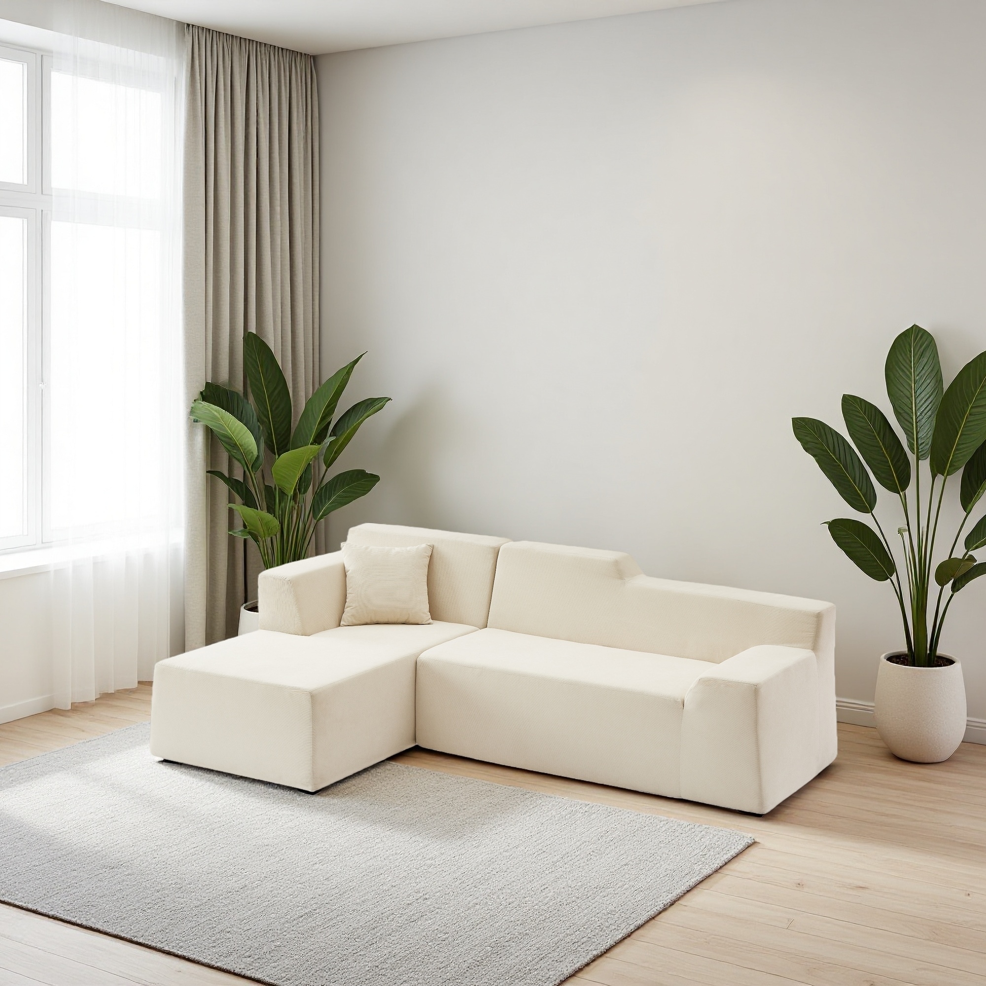 96.46" Corduroy L-Shaped High-Back Sectional Sofa with Thickened Cushions (Left Chaise)