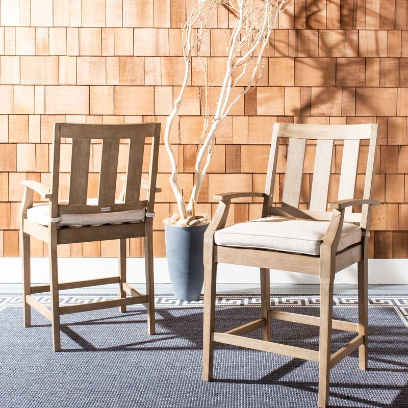 SAFAVIEH Couture Norine 24.5-inch Patio Bar Stool (Set of 2) - 25.4" W x 25.4" L x 46.8" H - 25Wx25Dx47H - Natural