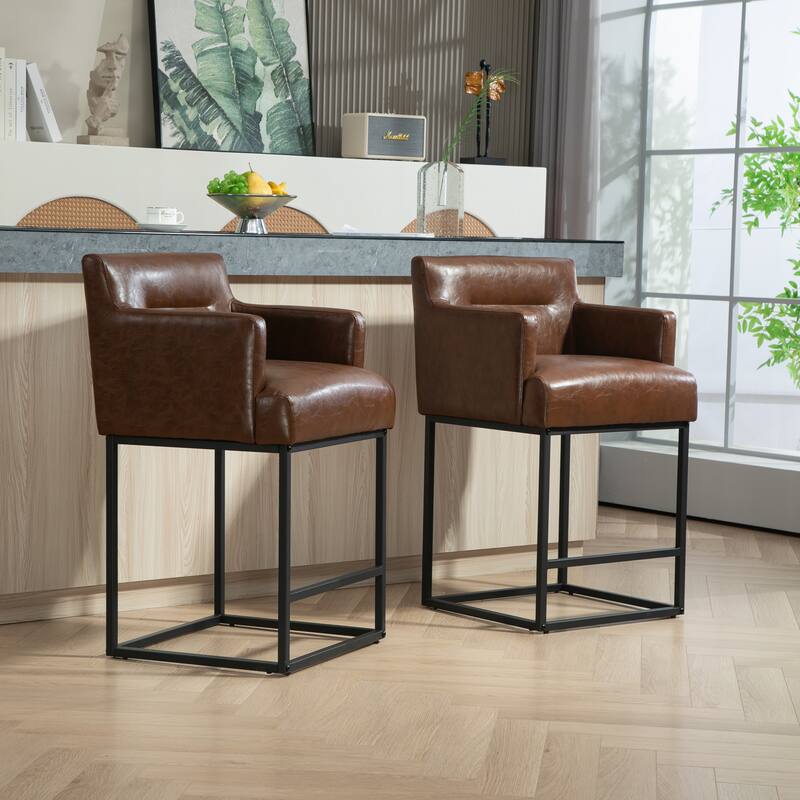 House Hold Counter Height Bar Stools Set of 2,Modern Square PU Bar Stool