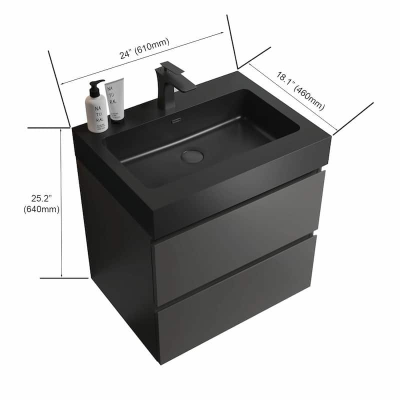 36"/30"/24" Floating Bathroom Vanity with Sink, Wall-Mounted Storage Cabinet