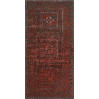 Vintage Rainbow-Dye Azucena Red/Charcoal Runner - 3'3" x 6'10"