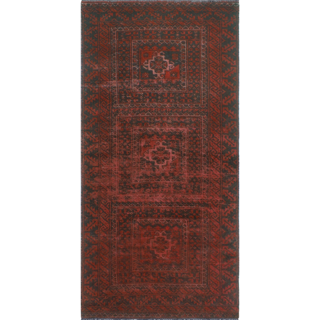 Vintage Rainbow-Dye Azucena Red/Charcoal Runner - 3'3" x 6'10"