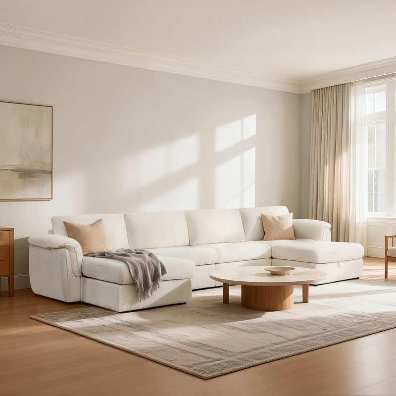 Spruce & Spring Modular Sectional Sofas with Optial Storage Console for Living Room - Cream-6PC