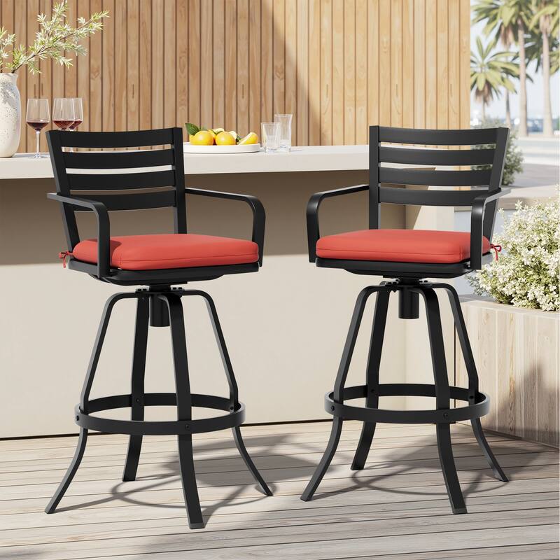 Outdoor Indoor Patio Aluminum Swivel Bar Stools Set with Sunbrella Cushions