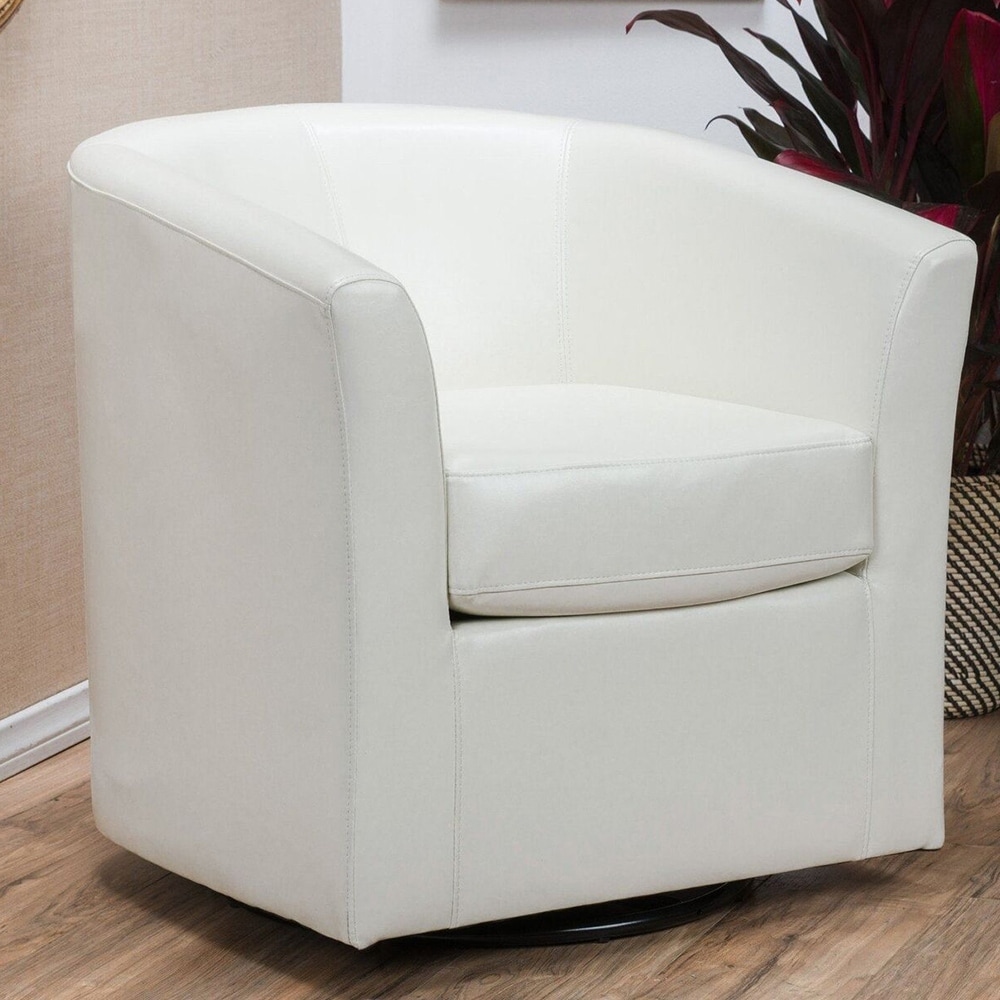 Barrel Chair White Faux Leather Swivel Chair Modern Upholstered Faux Leather  Swivel Barrel Club Chair Ivory, image size:1000x1000