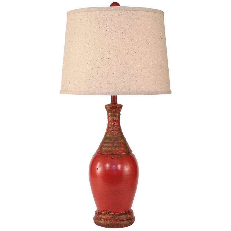 Casual Ribbed-Neck Teardrop Table Lamp - Brick Red