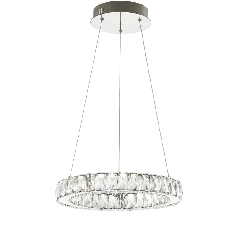Alexia 15.7" Adjustable Integrated LED Metal/Crystal Pendant Pendant, Chrome/Clear by JONATHAN Y