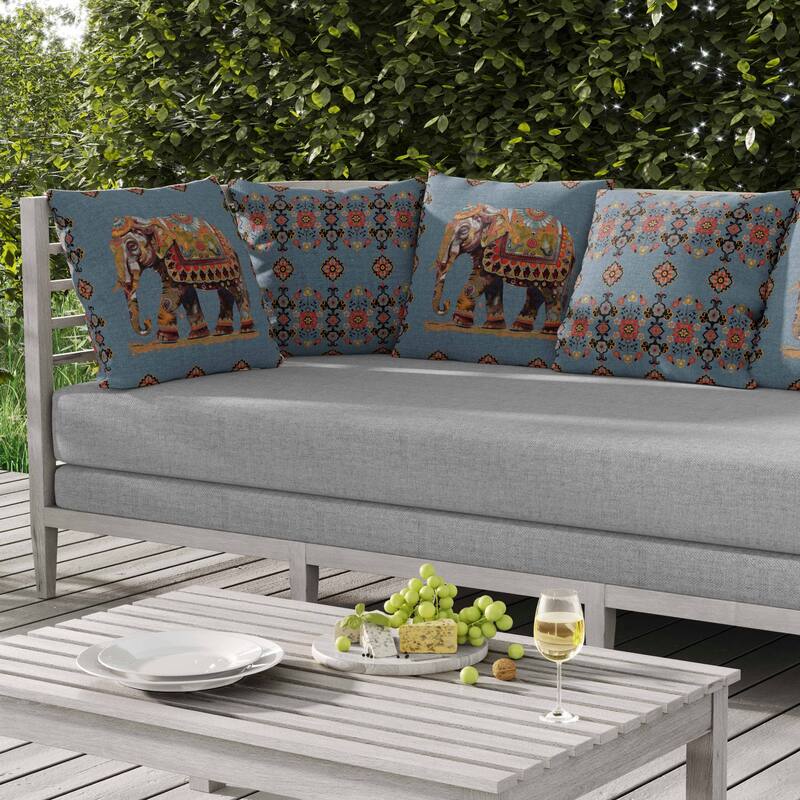 Decorated Elephant Indoor/Outdoor Reversible Throw Pillow Blue and Orange