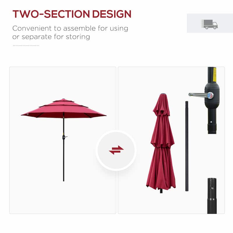 Outsunny 9FT 3 Tiers Patio Umbrella Outdoor Market Umbrella with Crank, Push Button Tilt for Deck, Backyard and Lawn