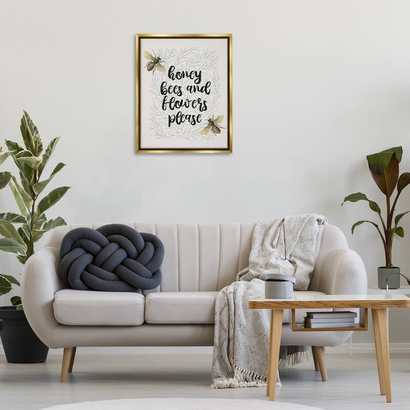 Stupell Honey Bees & Flowers Please Framed Floater Canvas Wall Art Design By Lil' Rue