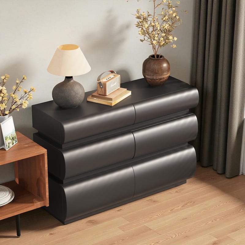 Modern 6-Drawer Dresser for Bedroom Handleless Chest Wide Storage Cabinet Minimalist MDF Drawer Organizer